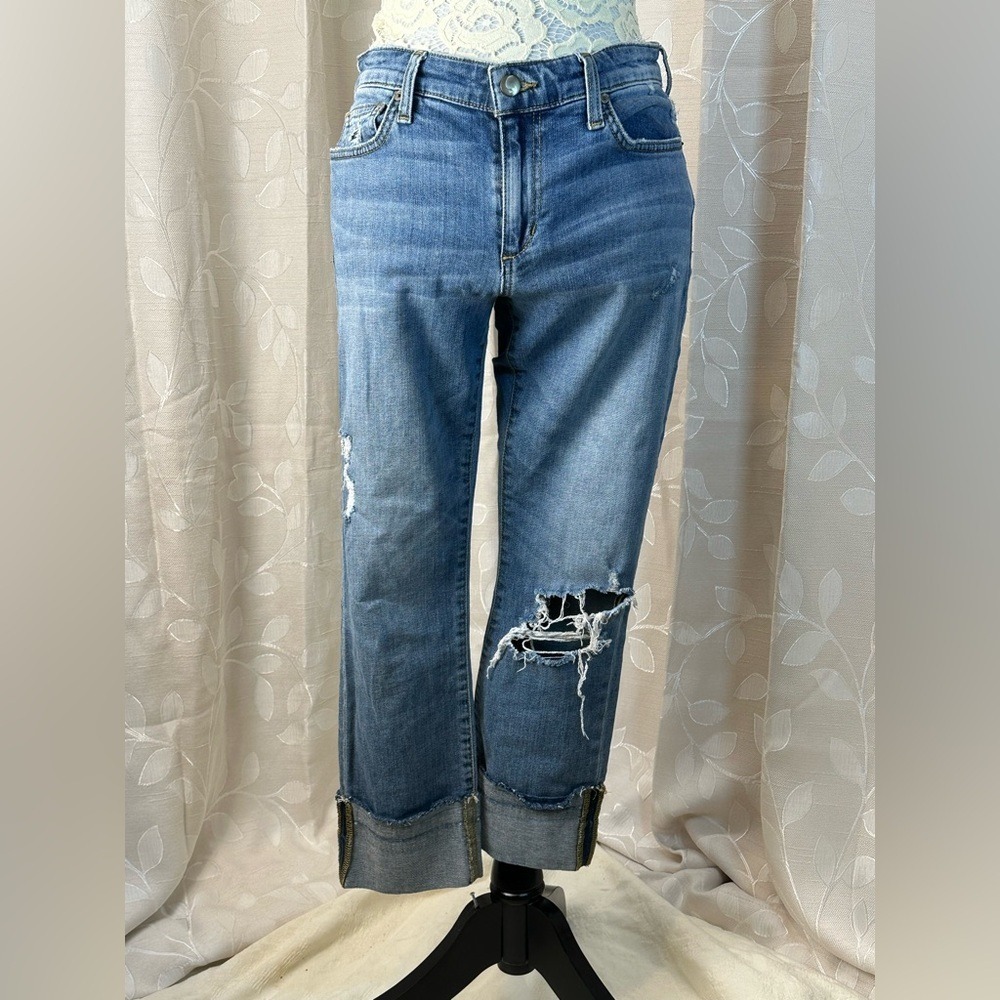 Joes Jeans W28 Cuff Crop Distressed Medium Wash Straight Leg Denim